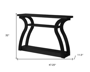 HomeRoots 47" Sleek Black Console Table with Dual Shelves for Stylish Storage in Entryways and Living Rooms 332810