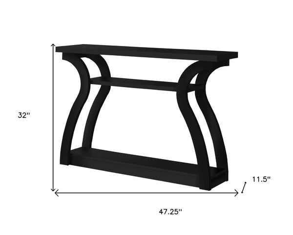 HomeRoots 47" Sleek Black Console Table with Dual Shelves for Stylish Storage in Entryways and Living Rooms 332810
