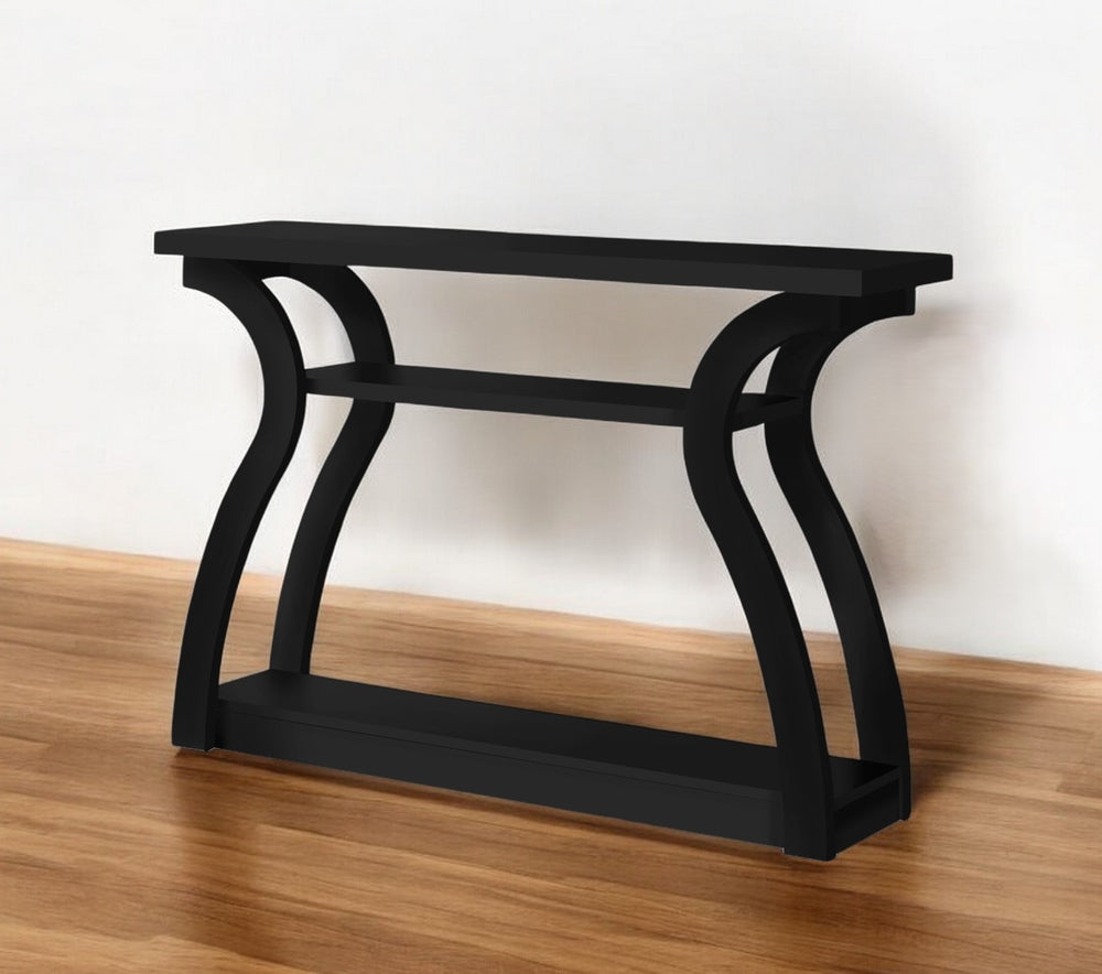 Homeroots 47" Black Floor Shelf Console Table With Shelves   332810