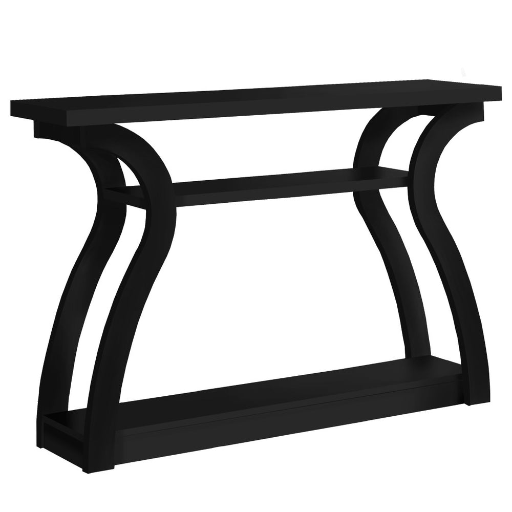 HomeRoots 47" Sleek Black Console Table with Dual Shelves for Stylish Storage in Entryways and Living Rooms 332810