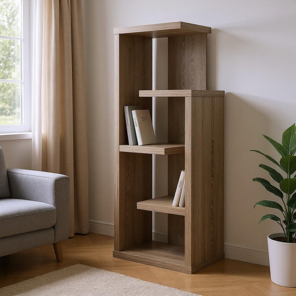 HomeRoots Taupe Wood Five-Tier Etagere Bookcase - Stylish Storage Solution for Modern Living Spaces & Decor 332830