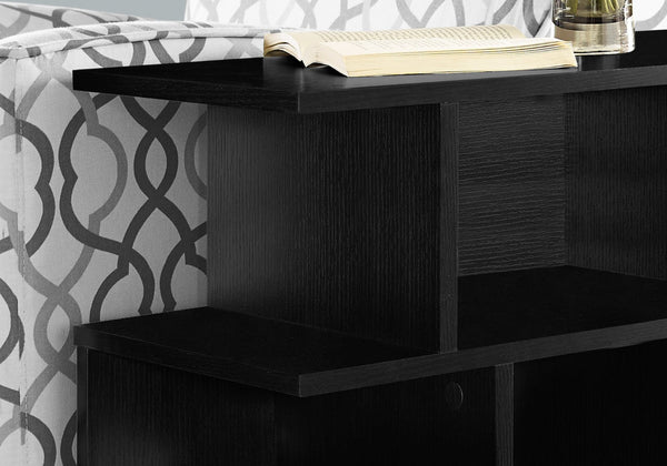 HomeRoots 24" Black Wood End Table with 6 Open Shelves - Modern Versatile Design for Small Spaces and Storage 332834