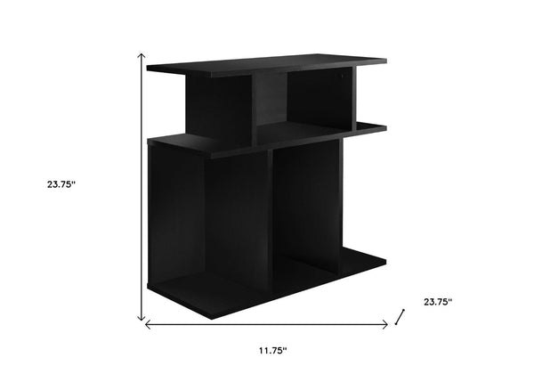 HomeRoots 24" Black Wood End Table with 6 Open Shelves - Modern Versatile Design for Small Spaces and Storage 332834
