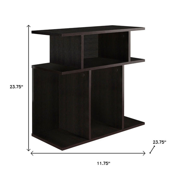 HomeRoots 24" Brown Wood End Table with Six Open Shelves - Stylish, Compact Storage for Any Room Decor 332835