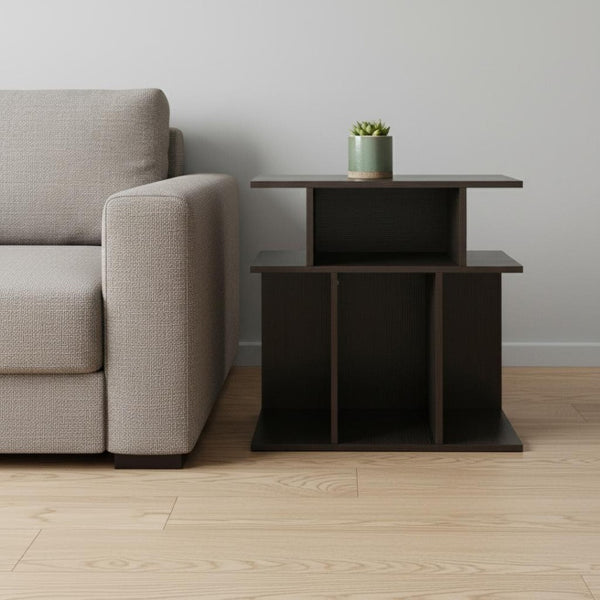 HomeRoots 24" Brown Wood End Table with Six Open Shelves - Stylish, Compact Storage for Any Room Decor 332835