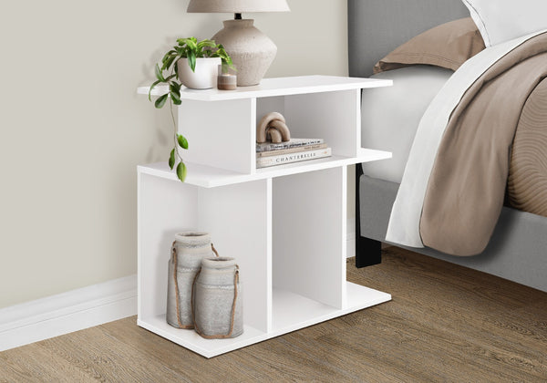 HomeRoots 24" White Wood End Table - Stylish Compact Design with 6 Open Shelves for Smart Storage Solutions 332836