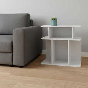 HomeRoots 24" White Wood End Table - Stylish Compact Design with 6 Open Shelves for Smart Storage Solutions 332836