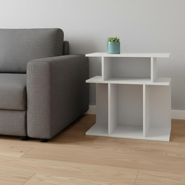 HomeRoots 24" White Wood End Table - Stylish Compact Design with 6 Open Shelves for Smart Storage Solutions 332836