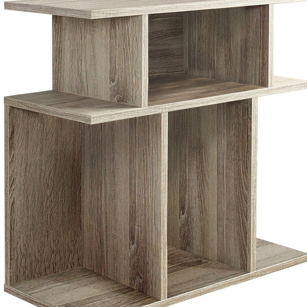 HomeRoots 24" Deep Taupe End Table with 6 Shelves - Stylish Storage Solution for Small Spaces & Modern Homes 332837