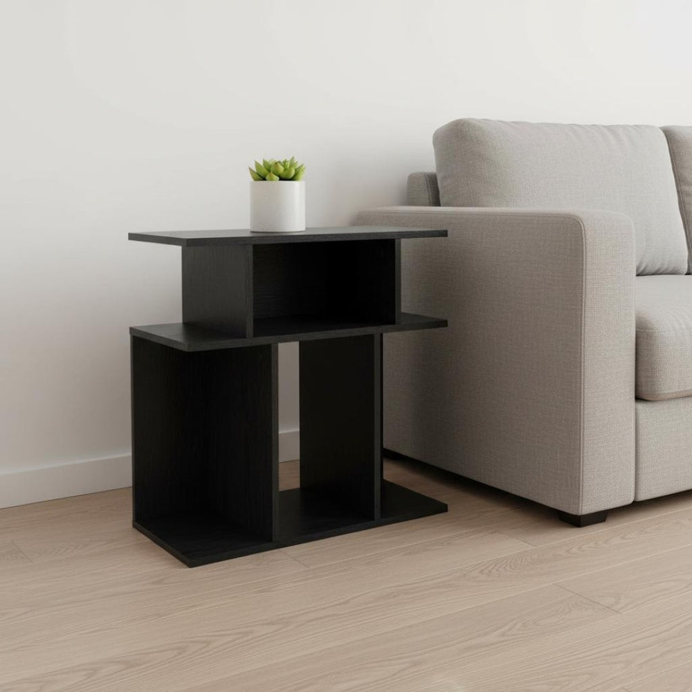 HomeRoots 24" Gray and Black End Table with 6 Shelves - Stylish Storage Solution for Modern Living Spaces 332838
