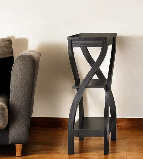 Homeroots 32" Dark Brown Wood Square End Table With Two Shelves Cappuccino  332839