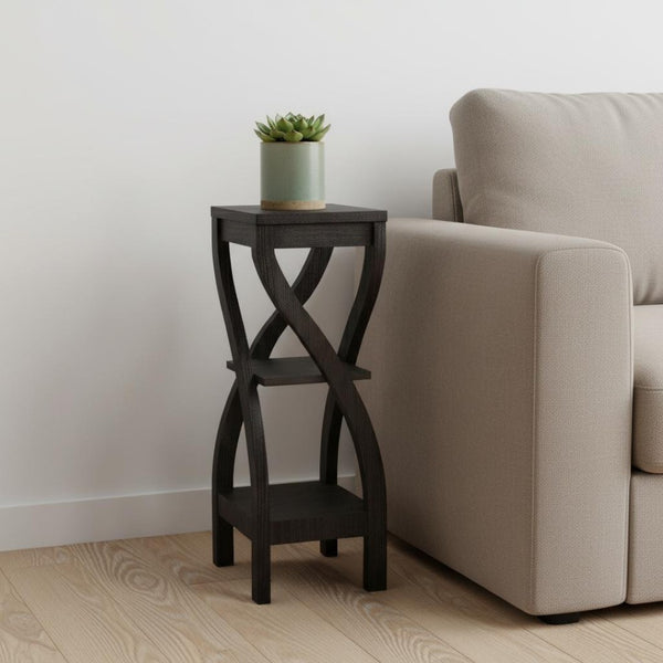 HomeRoots 32" Stylish Wood Square End Table with Two Open Shelves for Modern Living Room or Bedroom Use Cappuccino 332839