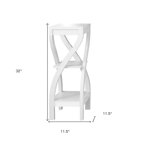 HomeRoots 32" Stylish Wood Square End Table with Two Open Shelves for Modern Living Room or Bedroom Use White 332840