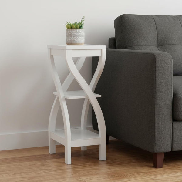 HomeRoots 32" Stylish Wood Square End Table with Two Open Shelves for Modern Living Room or Bedroom Use White 332840