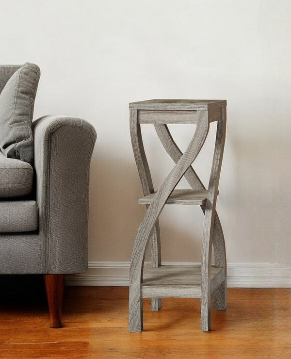 Homeroots 32" Deep Taupe Wood Square End Table With Two Shelves Dark Taupe  332841