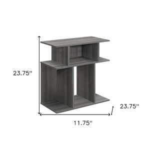 HomeRoots 24" Dark Gray Wood End Table - Stylish Six-Shelf Storage Solution for Compact Spaces & Modern Decor 332842