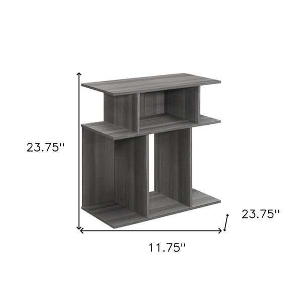 HomeRoots 24" Dark Gray Wood End Table - Stylish Six-Shelf Storage Solution for Compact Spaces & Modern Decor 332842