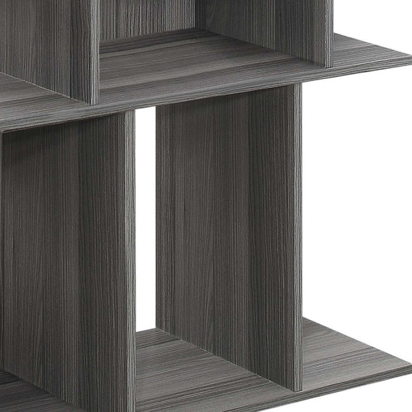HomeRoots 24" Dark Gray Wood End Table - Stylish Six-Shelf Storage Solution for Compact Spaces & Modern Decor 332842