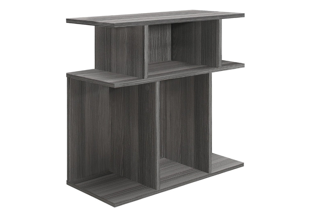 HomeRoots 24" Dark Gray Wood End Table - Stylish Six-Shelf Storage Solution for Compact Spaces & Modern Decor 332842