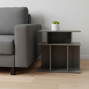HomeRoots 24" Dark Gray Wood End Table - Stylish Six-Shelf Storage Solution for Compact Spaces & Modern Decor 332842
