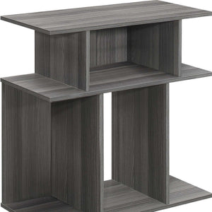 HomeRoots 24" Dark Gray Wood End Table - Stylish Six-Shelf Storage Solution for Compact Spaces & Modern Decor 332842