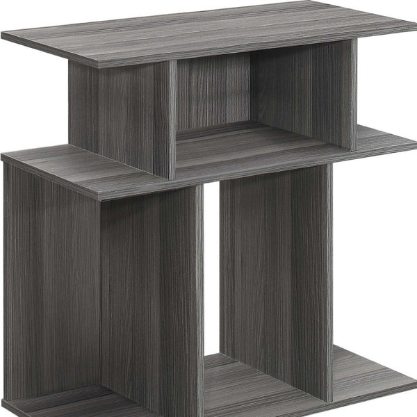 HomeRoots 24" Dark Gray Wood End Table - Stylish Six-Shelf Storage Solution for Compact Spaces & Modern Decor 332842