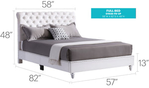 English Elm Transitional Velvet Upholstered Full Bed with Padded Headboard for Durability and Cozy Lounging White 8.5 L x 60 W x 30 H B078118316