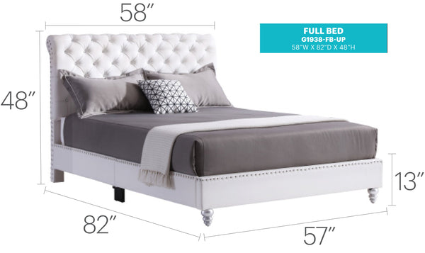 English Elm Transitional Velvet Upholstered Full Bed with Padded Headboard for Durability and Cozy Lounging White 8.5 L x 60 W x 30 H B078118316