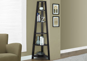 HomeRoots 71" Espresso Wood Five-Tier Corner Bookcase for Stylish Storage and Display in Any Room Cappuccino 332851