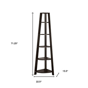 HomeRoots 71" Espresso Wood Five-Tier Corner Bookcase for Stylish Storage and Display in Any Room Cappuccino 332851