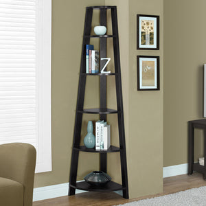 Homeroots 71" Espresso Wood Five Tier Corner Bookcase Cappuccino  332851
