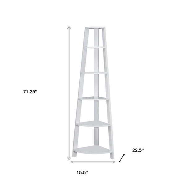 HomeRoots 71" Espresso Wood Five-Tier Corner Bookcase for Stylish Storage and Display in Any Room White 332852