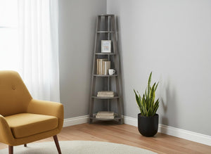 HomeRoots 71" Espresso Wood Five-Tier Corner Bookcase for Stylish Storage and Display in Any Room Dark Taupe 332853