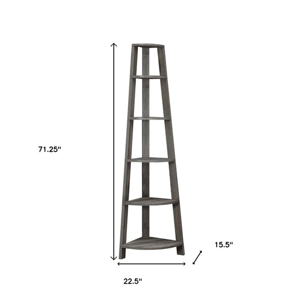 HomeRoots 71" Espresso Wood Five-Tier Corner Bookcase for Stylish Storage and Display in Any Room Dark Taupe 332853