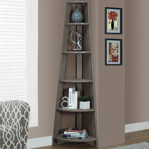Homeroots 71" Taupe Wood Corner Bookcase Dark Taupe  332853