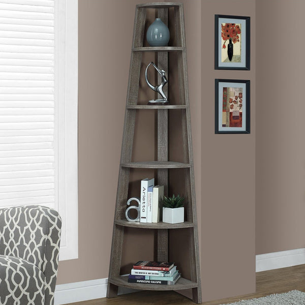 Homeroots 71" Taupe Wood Corner Bookcase Dark Taupe  332853