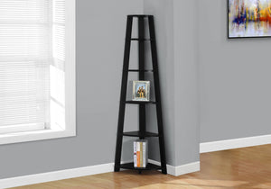 HomeRoots 71" Espresso Wood Five-Tier Corner Bookcase for Stylish Storage and Display in Any Room Black 332855