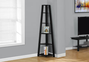 HomeRoots 71" Espresso Wood Five-Tier Corner Bookcase for Stylish Storage and Display in Any Room Black 332855