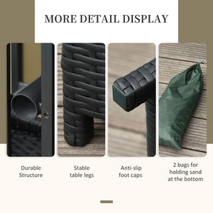 English Elm Outsunny 22" Rattan Wicker Side Table With Steel Frame, Umbrella Hole & Sandbags For Stability Outdoors W2225P200692-GIGA