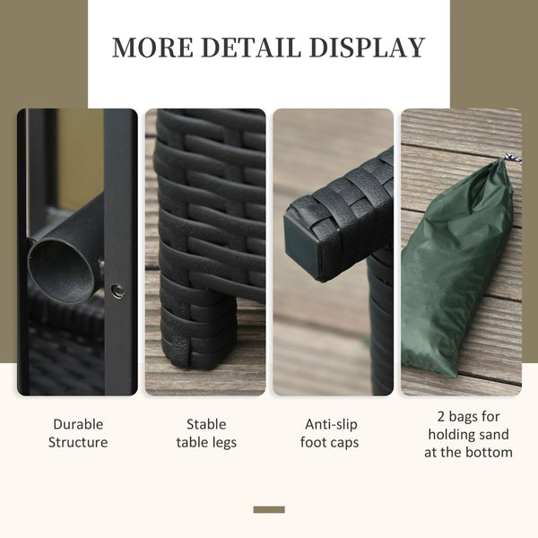 English Elm Outsunny 22" Rattan Wicker Side Table With Steel Frame, Umbrella Hole & Sandbags For Stability Outdoors W2225P200692-GIGA