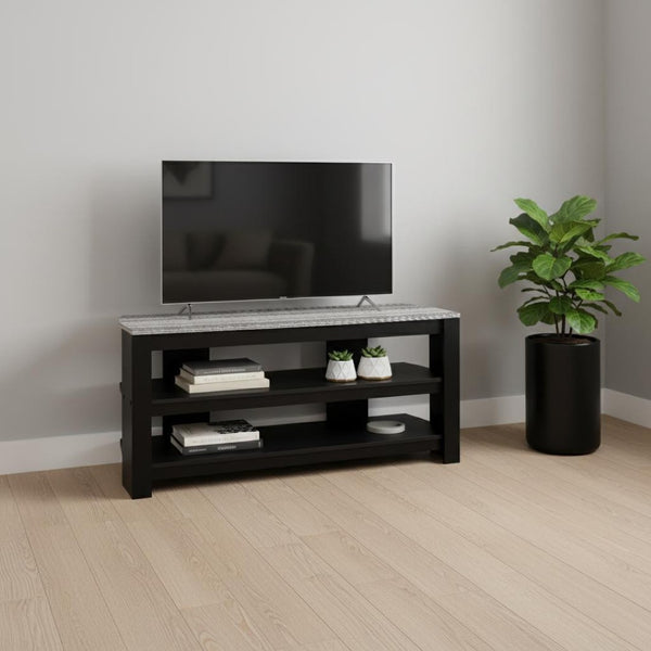 HomeRoots 42" Modern Open Shelving TV Stand - Versatile Console Table with Stylish Two-Tone Design for Any Room Black,Grey 332877