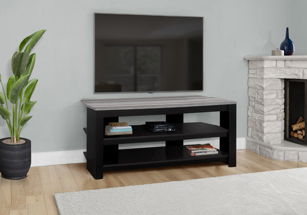 HomeRoots 42" Modern Open Shelving TV Stand - Versatile Console Table with Stylish Two-Tone Design for Any Room Black,Grey 332877