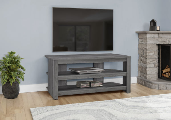 HomeRoots 42" Modern Open Shelving TV Stand - Versatile Console Table with Stylish Two-Tone Design for Any Room Grey 332878