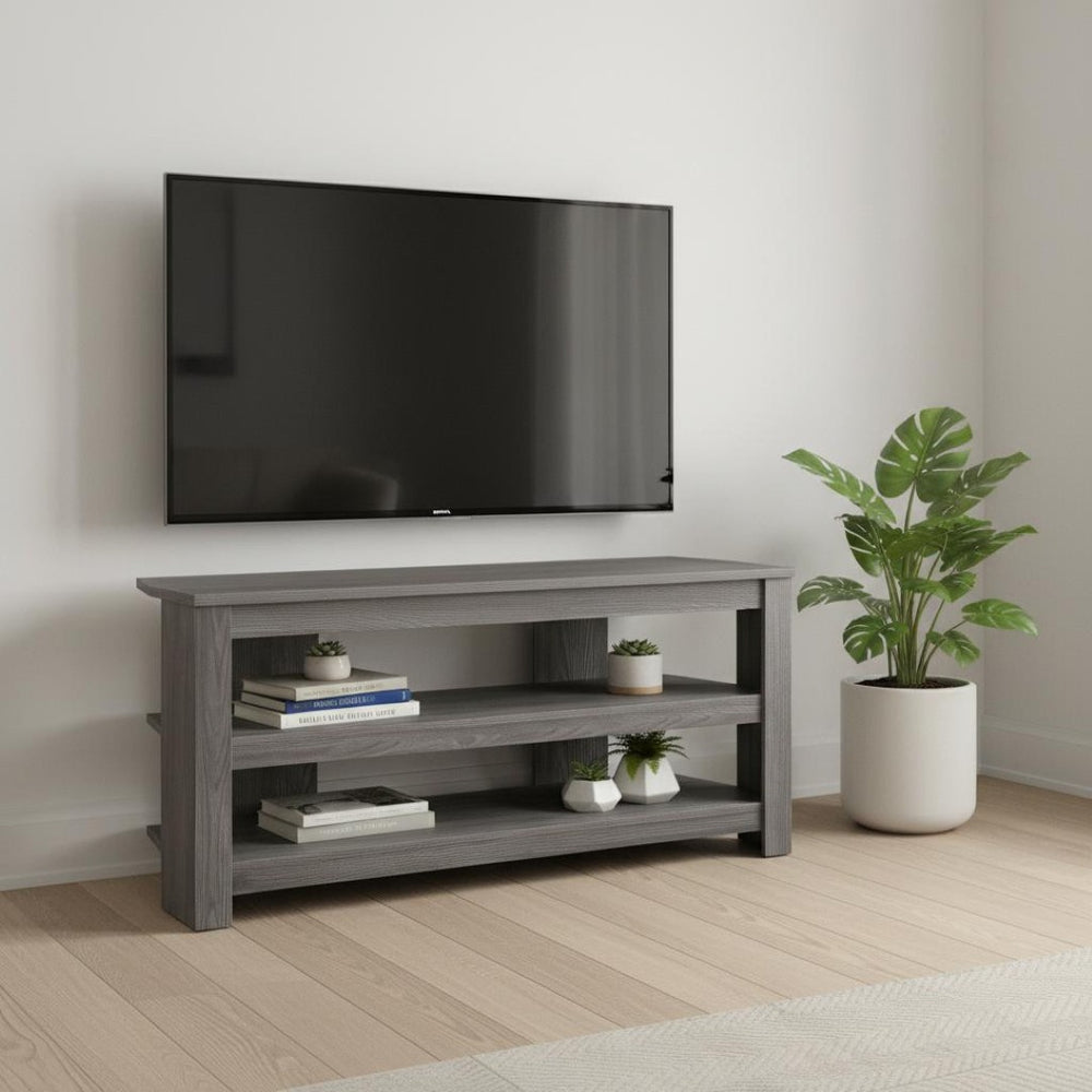 HomeRoots 42" Modern Open Shelving TV Stand - Versatile Console Table with Stylish Two-Tone Design for Any Room Grey 332878