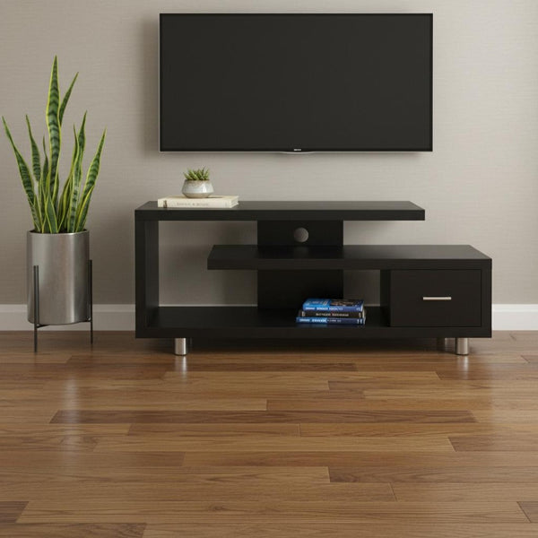 HomeRoots 60" Dark Brown Enclosed Storage TV Stand with Stylish Open Shelving for Organized Living Spaces Cappuccino,Silver 332882