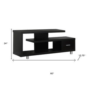 HomeRoots 60" Dark Brown Enclosed Storage TV Stand with Stylish Open Shelving for Organized Living Spaces Cappuccino,Silver 332882