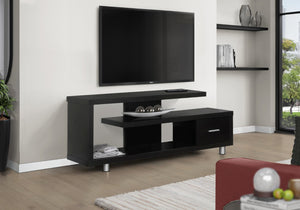 HomeRoots 60" Dark Brown Enclosed Storage TV Stand with Stylish Open Shelving for Organized Living Spaces Cappuccino,Silver 332882