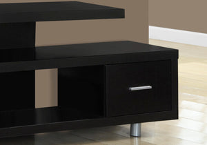 HomeRoots 60" Dark Brown Enclosed Storage TV Stand with Stylish Open Shelving for Organized Living Spaces Cappuccino,Silver 332882