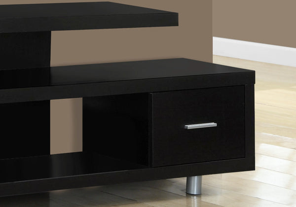 HomeRoots 60" Dark Brown Enclosed Storage TV Stand with Stylish Open Shelving for Organized Living Spaces Cappuccino,Silver 332882