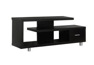 HomeRoots 60" Dark Brown Enclosed Storage TV Stand with Stylish Open Shelving for Organized Living Spaces Cappuccino,Silver 332882